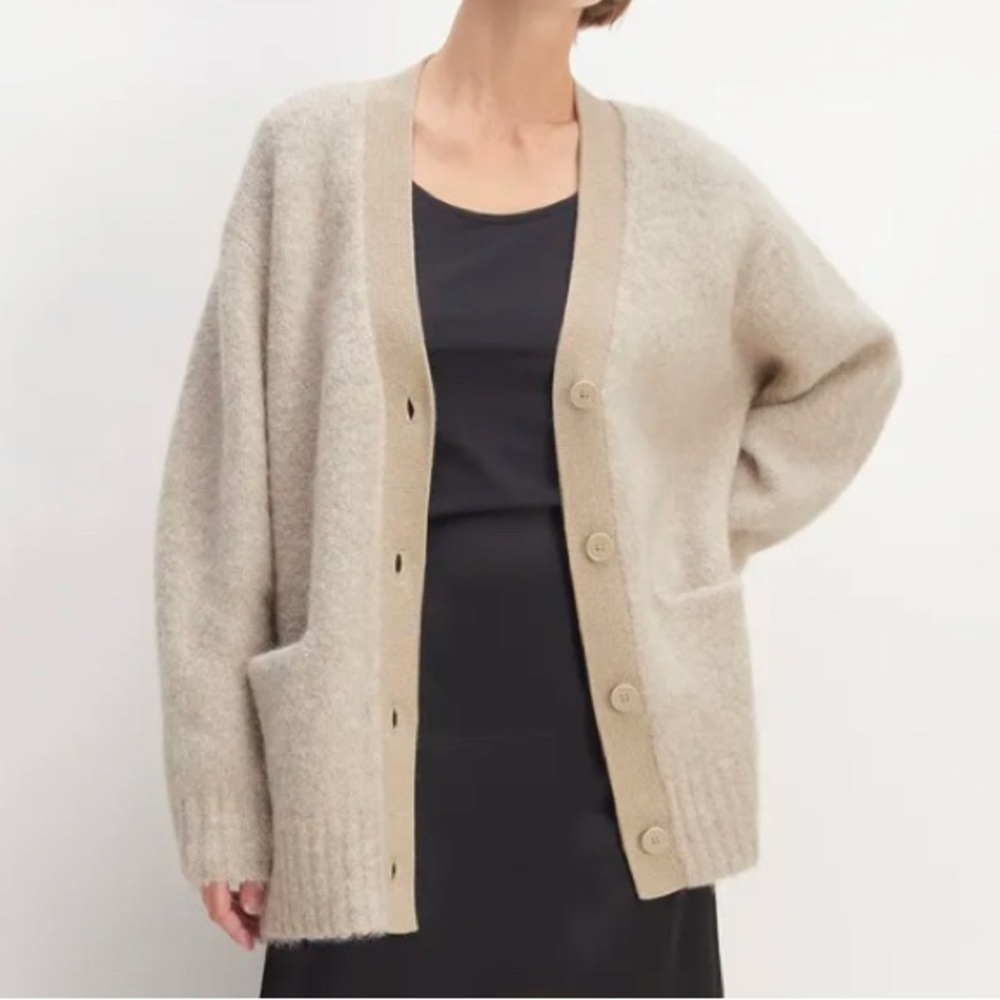 Everlane Superfuzz Alpaca Cardigan - Light Oat, size XXS